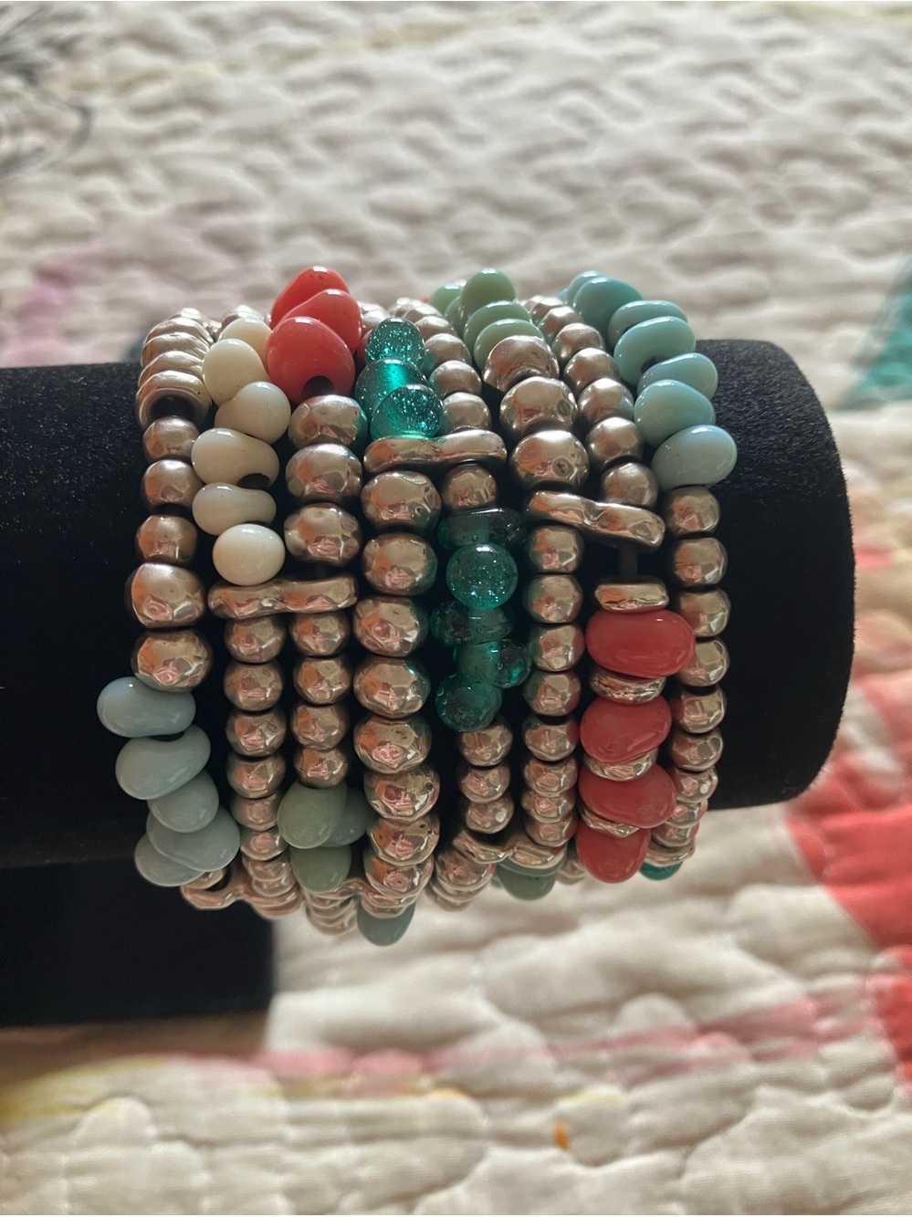 Uno De 50 Multi-Strand Beaded Leather Toggle Bracelet Silver/Color Beads